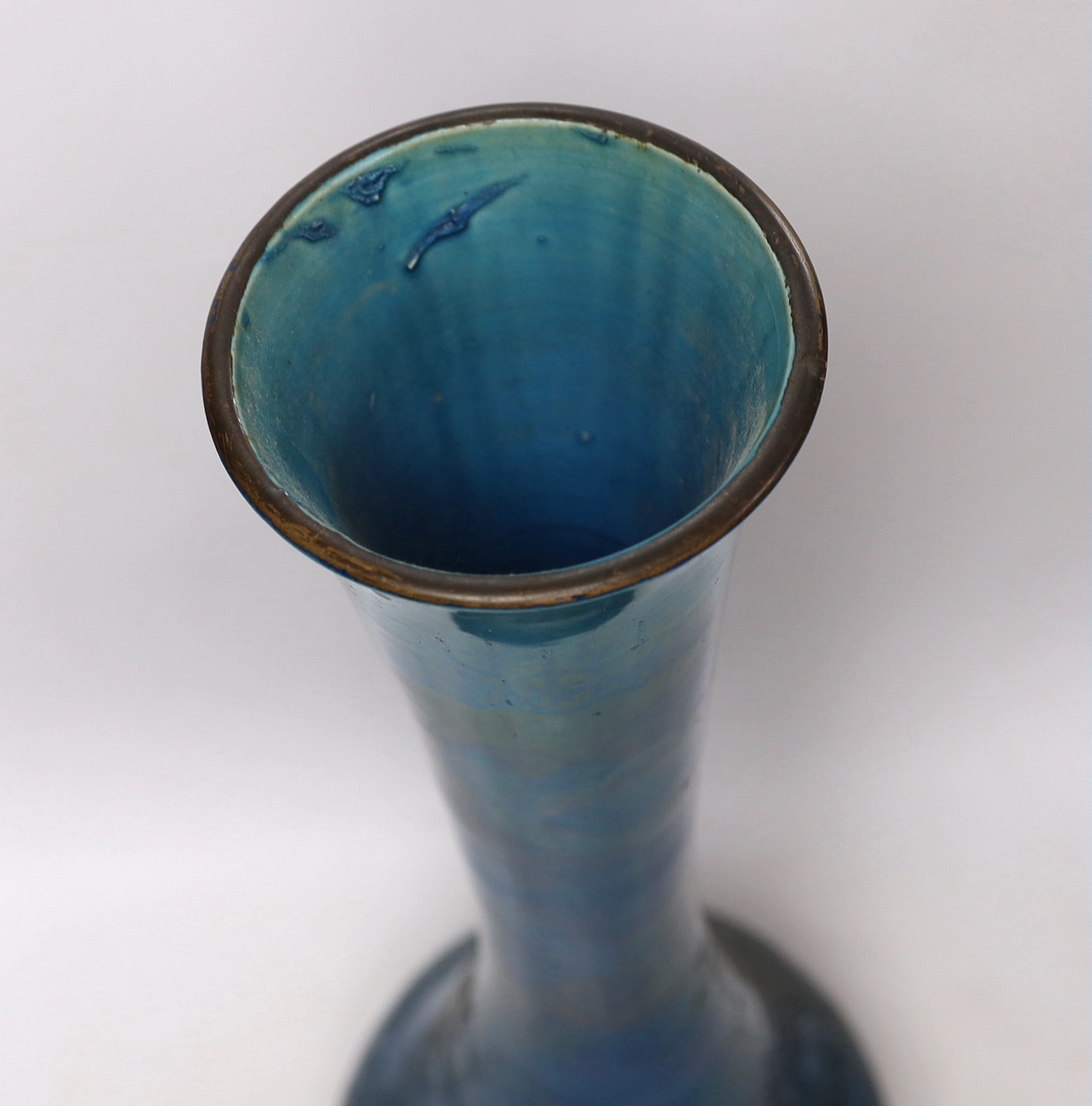 A large Japanese turquoise glazed vase, 59cm high